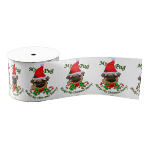 Pug Christmas Merry Grosgrain Ribbon