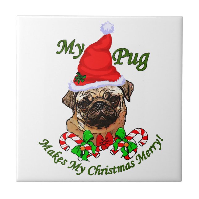 Pug Christmas Merry Tile (Front)
