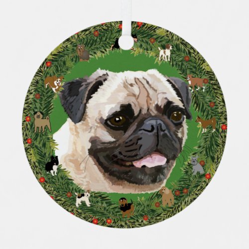 Pug Christmas Metal Ornament