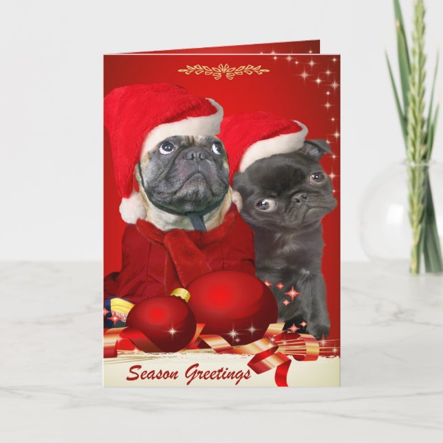 Pug Christmas Pals Greeting Card (Front)