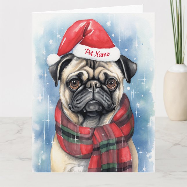 Pug Christmas Personalized Santa Paws Festive Card (Front)