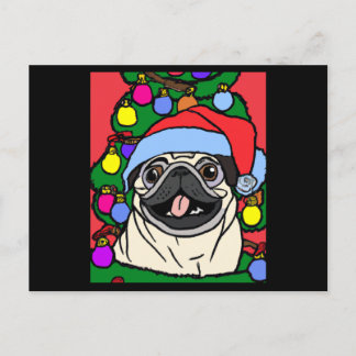 Pug Christmas Pug With Christmas Hat And Postcard