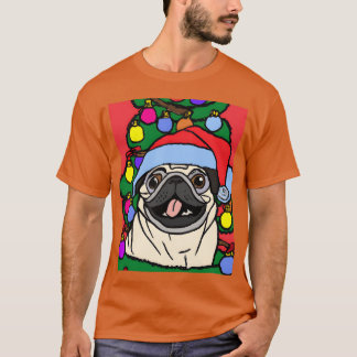 Pug Christmas Pug With Christmas Hat And retro T-Shirt