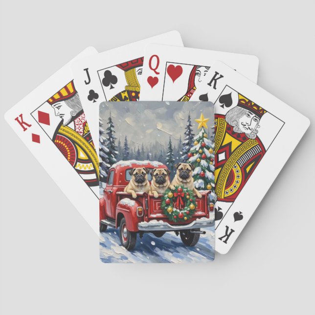 Pug Christmas Red Truck Holiday Poker Cards (Back)