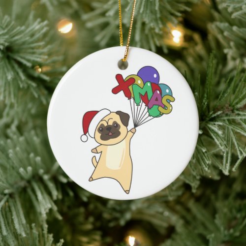 Pug Christmas Snow Winter Animals Dogs Adult Cloth Ceramic Ornament