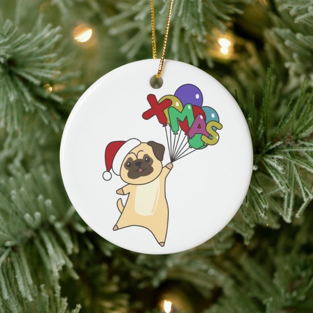 Pug Christmas Snow Winter Animals Dogs Adult Cloth Ceramic Ornament (Tree)