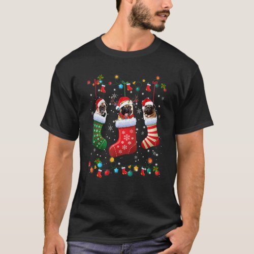 Pug Christmas Socks   Xmas Pajama Pug Dog T-Shirt