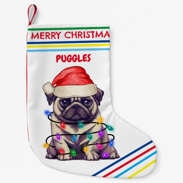  PUG Christmas Stocking with name. (Front)