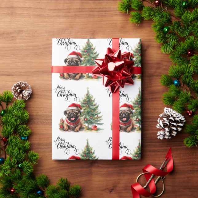 Pug Christmas Themed Wrapping Paper (Holiday Gift)