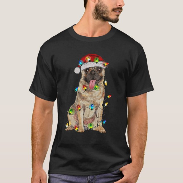 Pug Christmas Tree Light Pajama Dog  Xmas T-Shirt (Front)