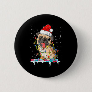 Pug Christmas Tree Lights Santa Dog Xmas  Button