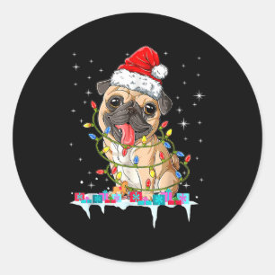 Pug Christmas Tree Lights Santa Dog Xmas  Classic Round Sticker