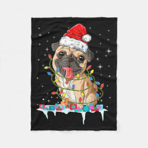 Pug Christmas Tree Lights Santa Dog Xmas  Fleece Blanket