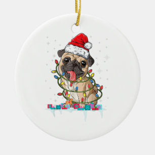 Pug Christmas Tree Lights Santa Dog Xmas Gifts Boy Ceramic Ornament