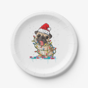 Pug Christmas Tree Lights Santa Dog Xmas Gifts Boy Paper Plates