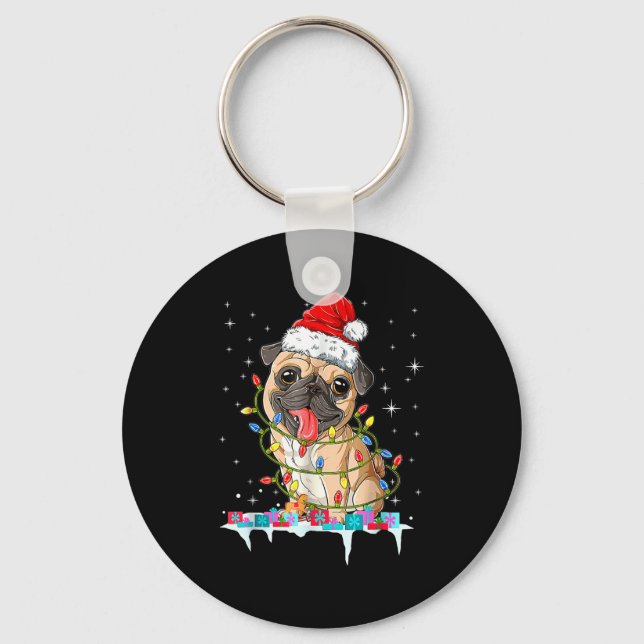 Pug Christmas Tree Lights Santa Dog Xmas  Keychain (Front)