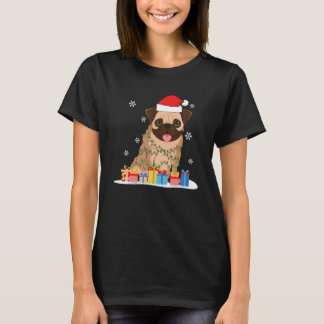 Pug Christmas Tree Lights Santa Hat Xmas Pajama Bo T-Shirt