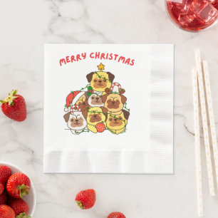 Pug Christmas Tree Merry Christmas Napkins