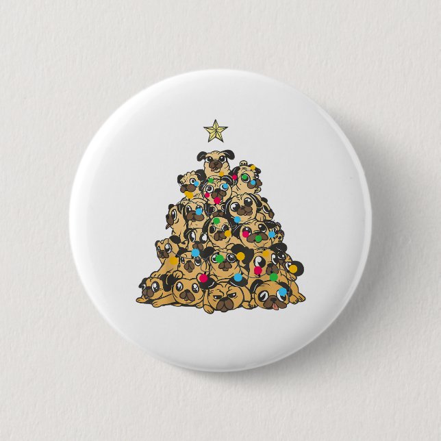 Pug Christmas Tree Merry Dogmas Cute  Button (Front)