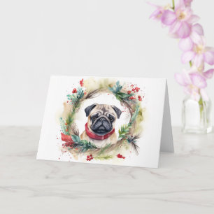Pug Christmas Wreath Festive Pup Card