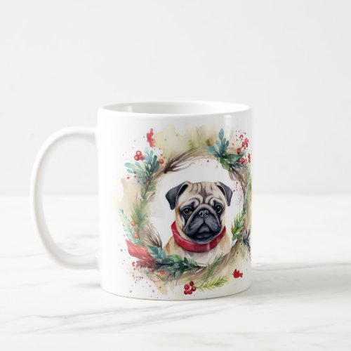 Pug Christmas Wreath Festive Pup  Coffee Mug