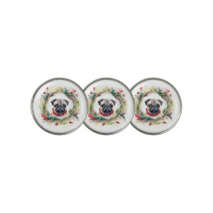 Pug Christmas Wreath Festive Pup Golf Ball Marker