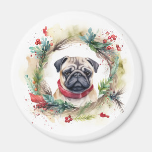 Pug Christmas Wreath Festive Pup  Magnet