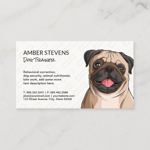 Pug Close Up  Dog Bone Pattern Business Card