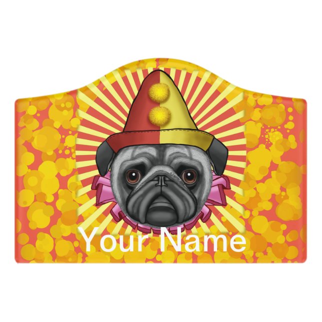 Pug clown  door sign (Small Crest Front)