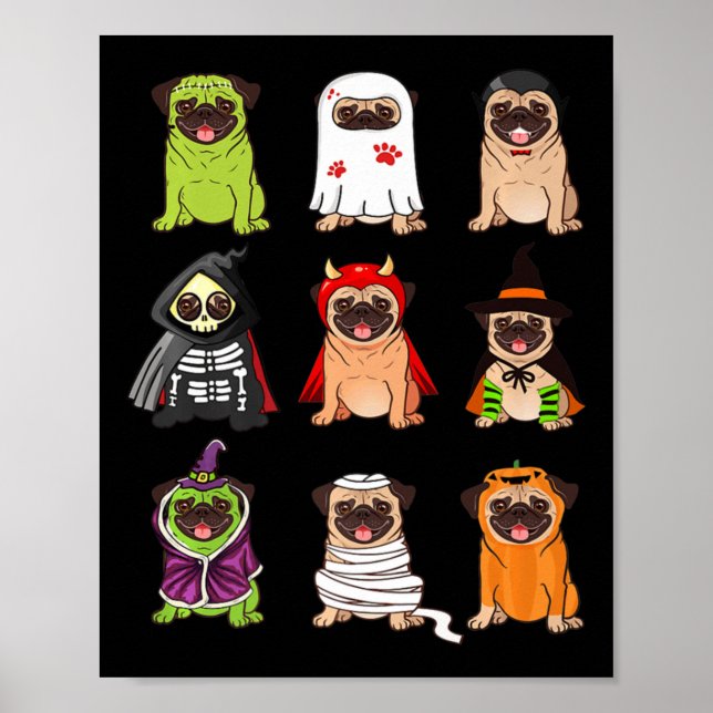 Pug Collection Happy Pugoween Halloween Spooky Cos Poster (Front)