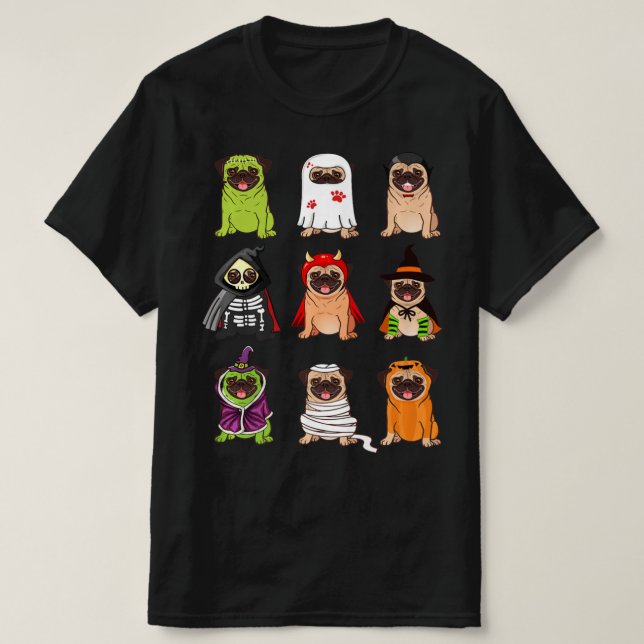 Pug Collection Happy Pugoween Halloween Spooky Cos T-Shirt (Design Front)