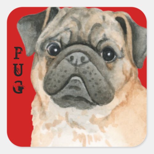 Pug Color Block Square Sticker