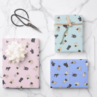 Pug Confetti - pink, blue, mint aqua Wrapping Paper Sheets