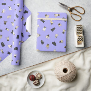 Pug Confetti - purple roll of Wrapping Paper