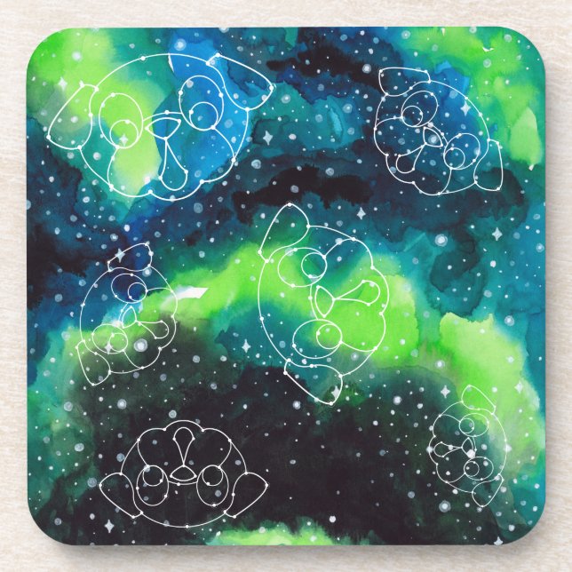 Pug Constellation Coasters Blues Greens (Front)