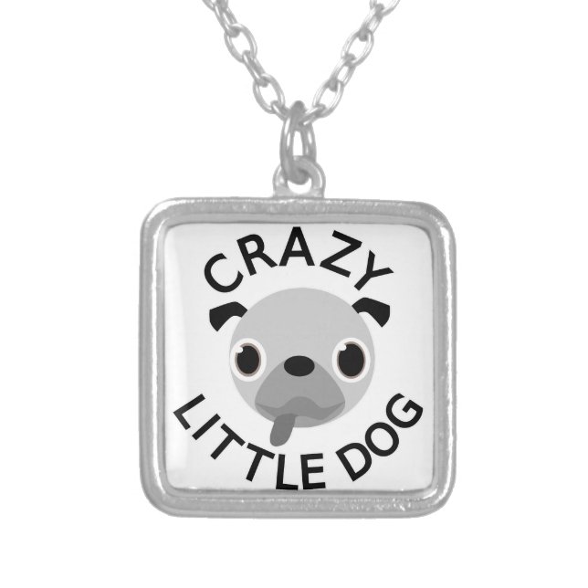 Pug Crazy Little Dog Silver Plated Necklace (Front)