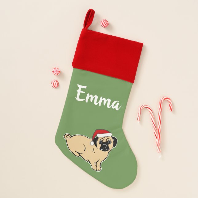 Pug Custom Velvet Lined Christmas Stocking (Front)