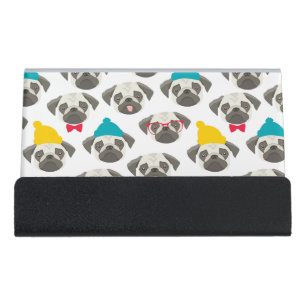 Pug – cute dog in Christmas Desk Business Card Holder