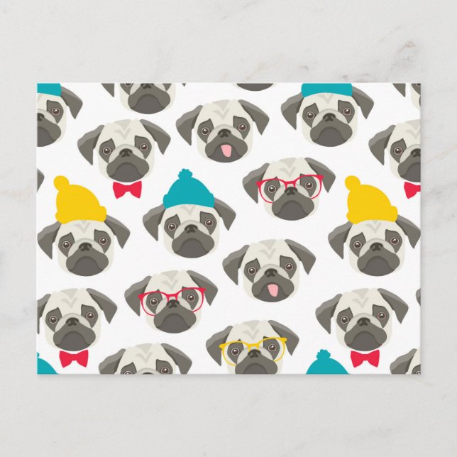 Pug – cute dog in Christmas Postcard (Front)