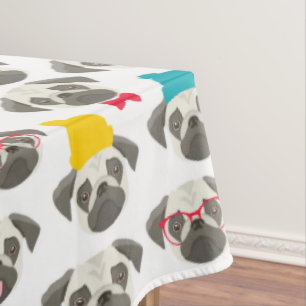 Pug – cute dog in Christmas Tablecloth