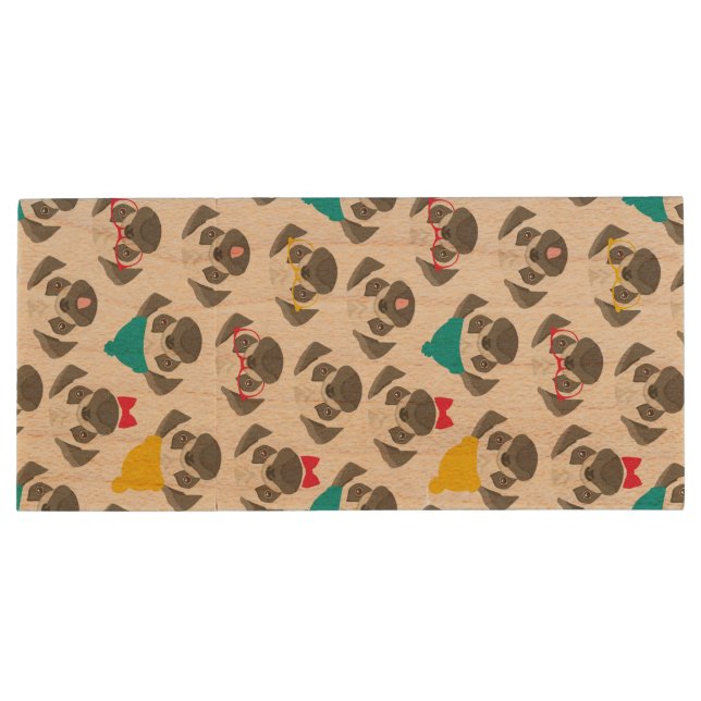 Pug – cute dog in Christmas Wood Flash Drive (Back)