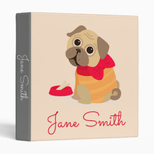 Pug cute dog personalised name 3 ring binder