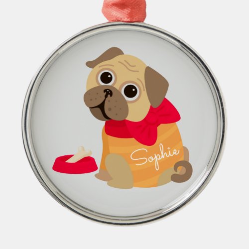 Pug cute dog personalised name metal ornament
