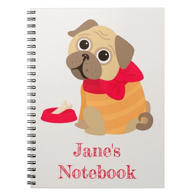 Pug cute dog personalised name notebook (Front)