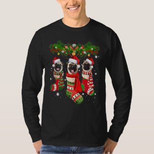 Pug Cute In Socks Christmas Santa Hat Xmas Dog Paj T-Shirt