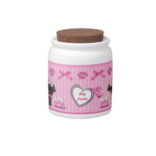 Pug Cuties Pink Stripe Dog Treat Jar - Customize