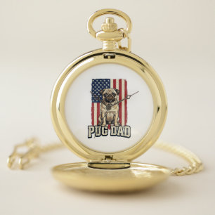 Pug Dad Patriotic Vintage Engraving Dog Shirt Desi Pocket Watch