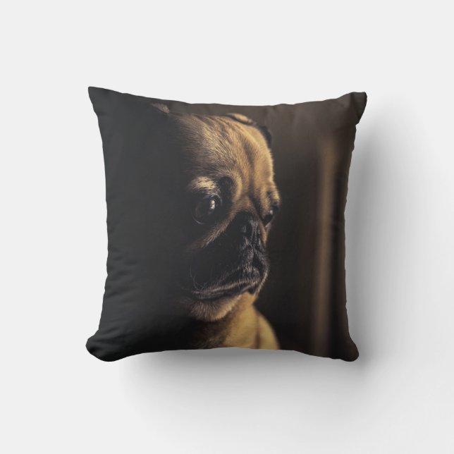 Pug Deep In Thought Throw Pillow (Front)
