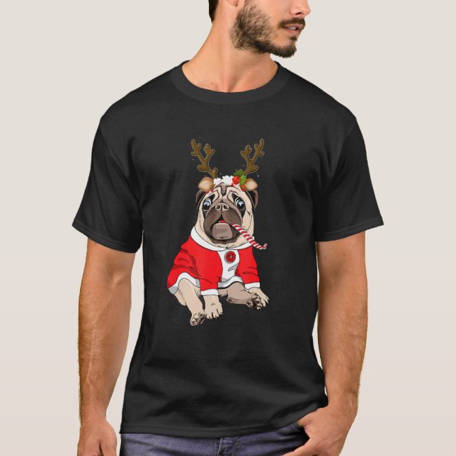 Pug Deer Pug  Reindeer Christmas  Xmas  Idea T-Shirt (Front)