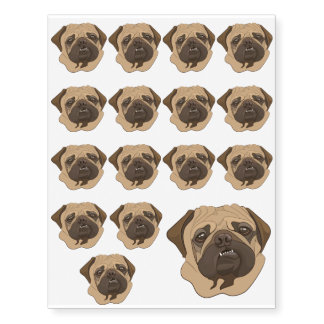 Pug Dog 11.5 Temporary Tattoos